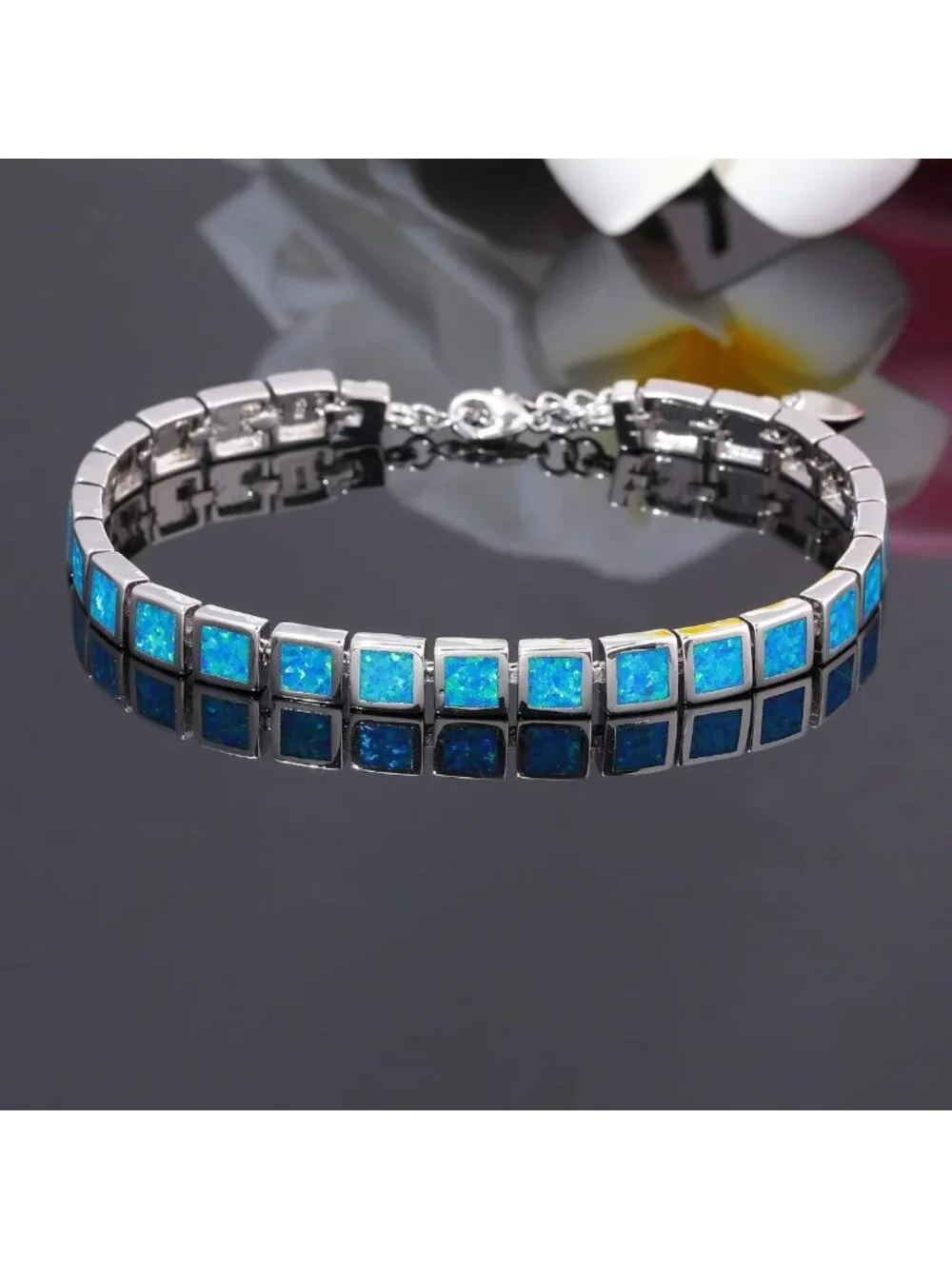 Elegant Fire Opal Tennis Bracelet | 14K White Gold Plated | Women's Gemstone
